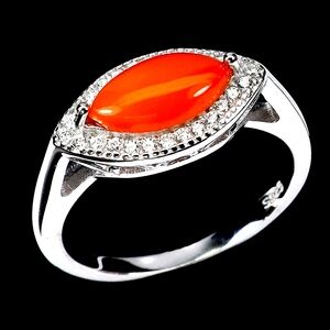 925 Sterling Silver Ring Sz 8.25 with Natural Marquise Orange Opal 10x5mm